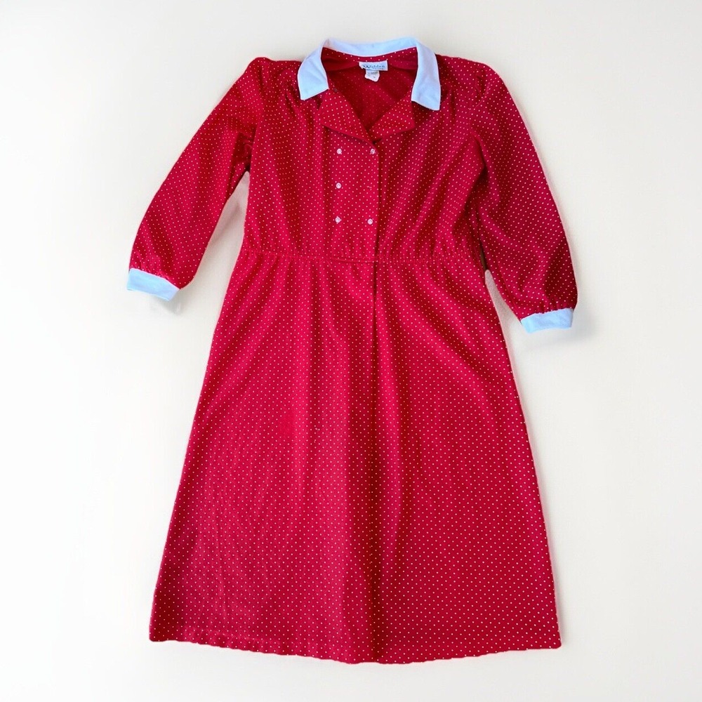 VTG 80s Walden Size 14 Petite Secretary Dress Red White Polka dot Retro Preppy